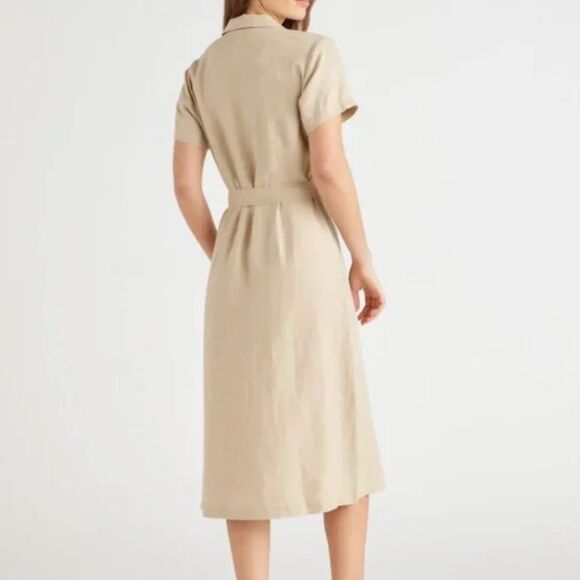 Quince 100% European Linen Button Front Dress Driftwood Beige Medium - Picture 2 of 15